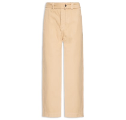 Calça De Sarja Bolso Faca Faixa Cintura Alta - Bege