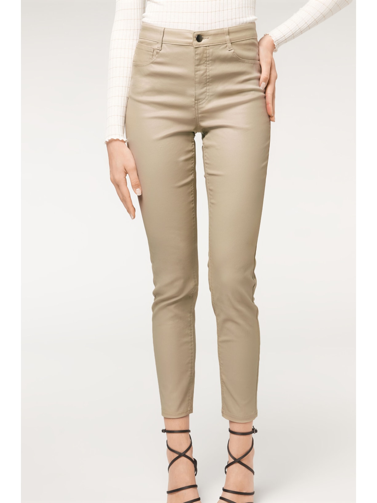 Calça Efeito Couro Bege - Main Image