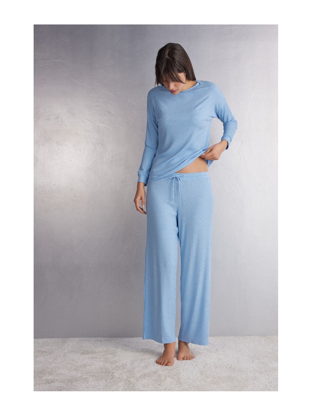 Calça Efeito Pantalona Em Modal Chic Comfort Azul Intimissimi