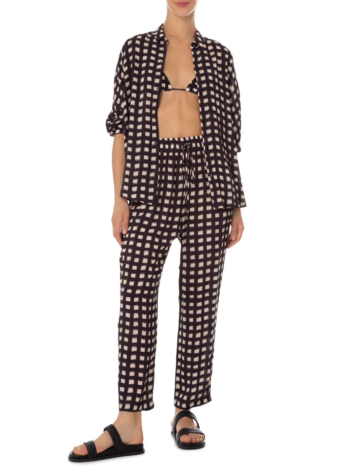 Calça Elástico Pregas Preto Lenny Niemeyer