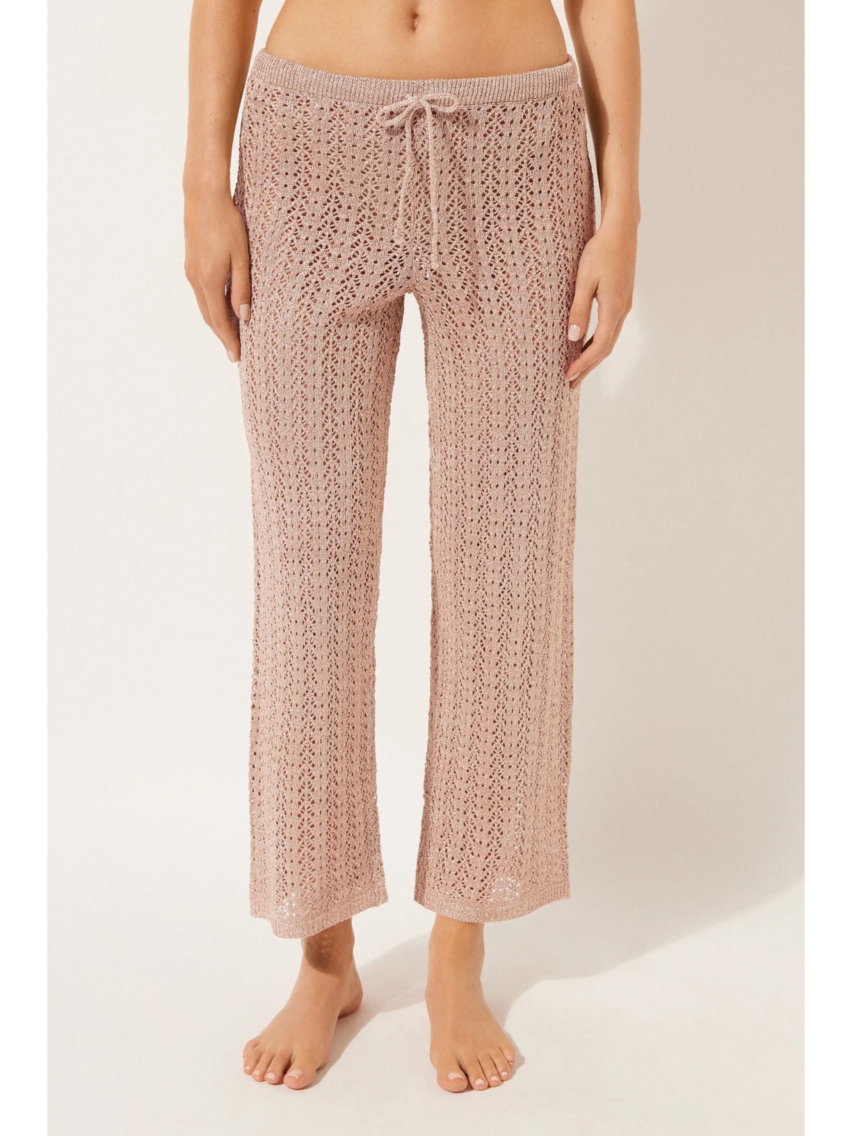 Calça Em Crochê Lamê Bege Calzedonia