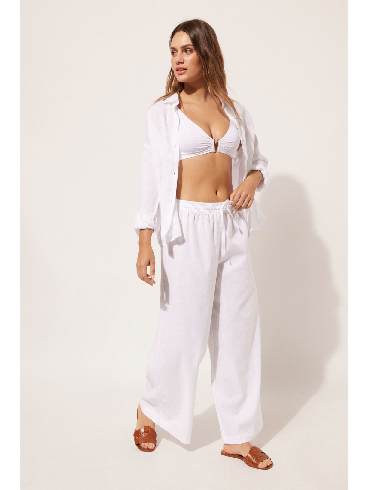 Calça Em Linho e Algodão Branco Calzedonia