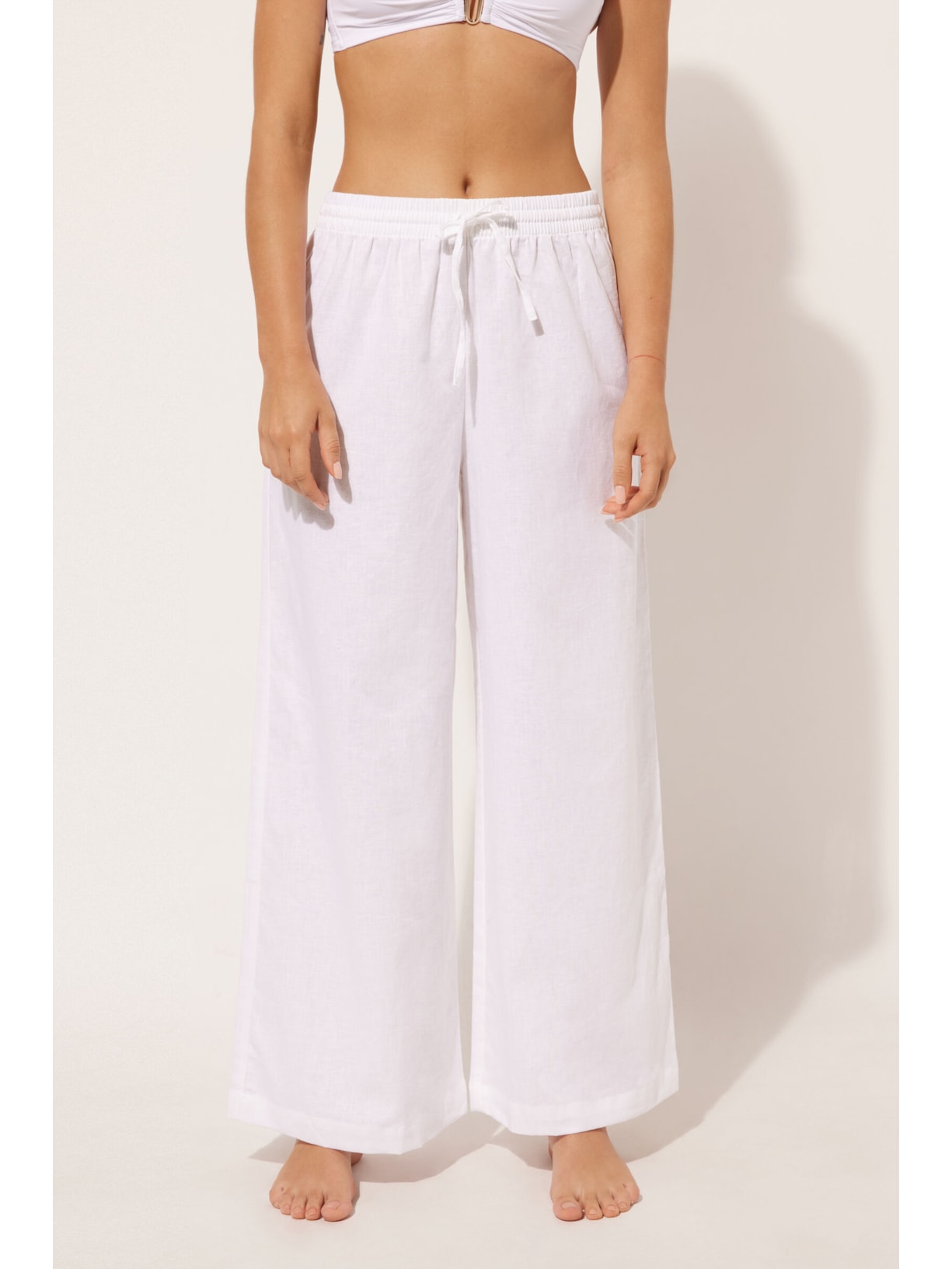 Calça Em Linho e Algodão Branco Calzedonia