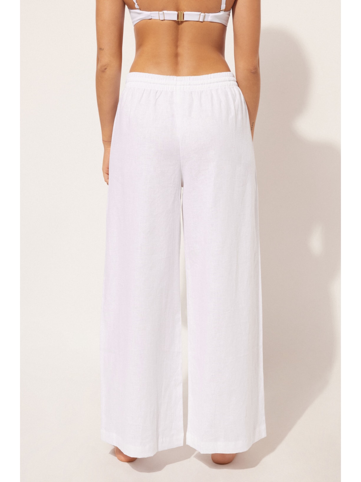 Calça Em Linho e Algodão Branco Calzedonia