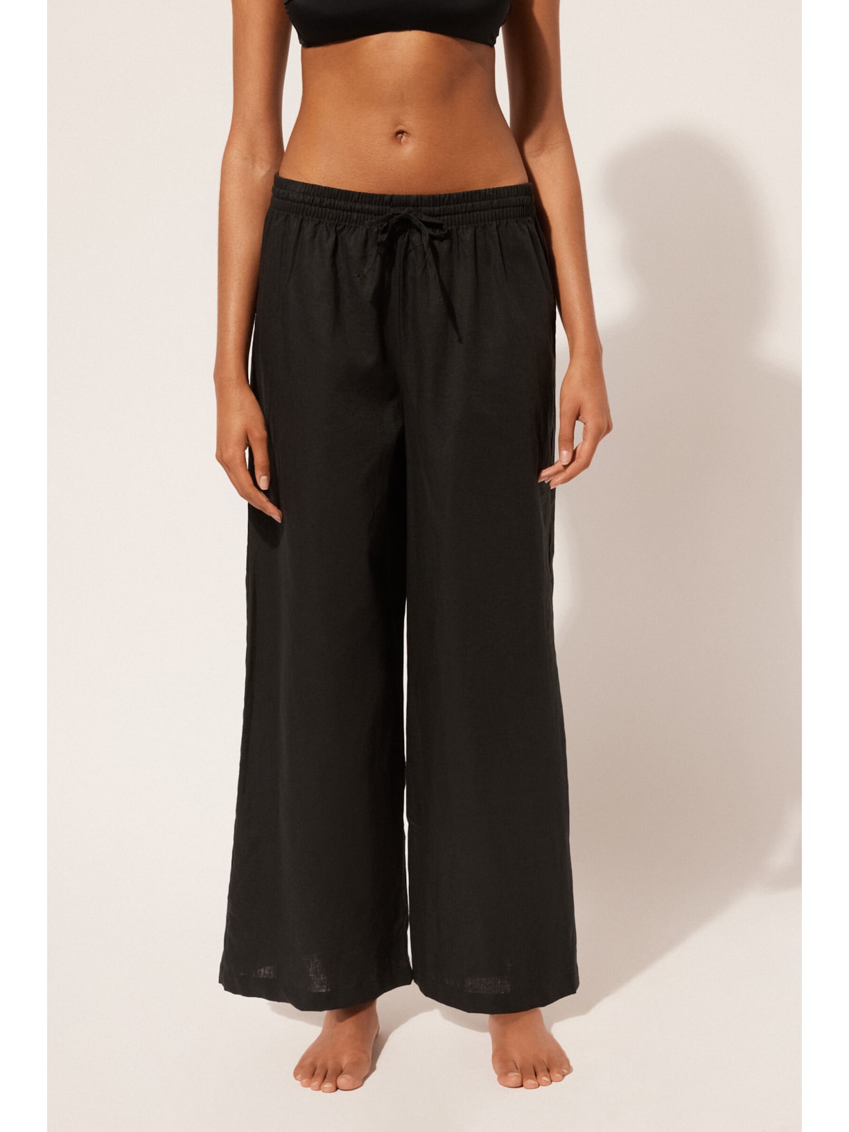 Calça Em Linho e Algodão Preto Calzedonia