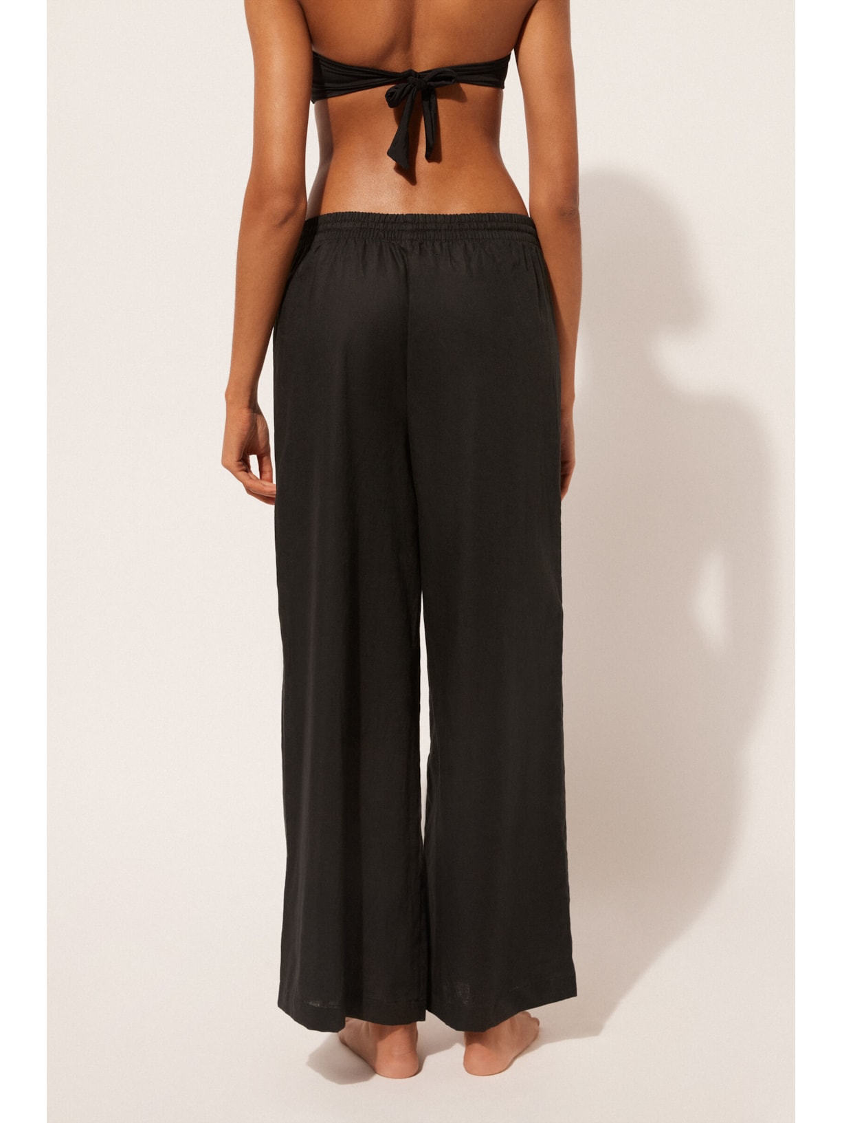 Calça Em Linho e Algodão Preto Calzedonia