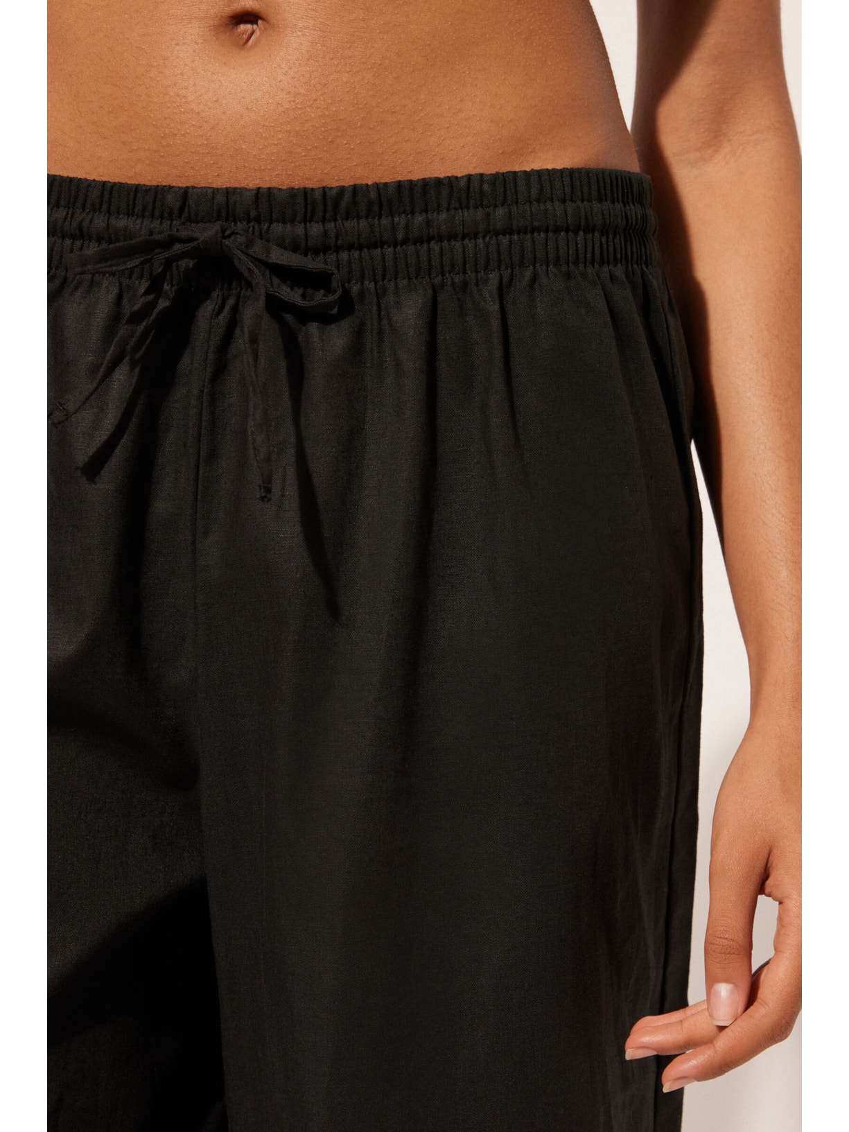 Calça Em Linho e Algodão Preto Calzedonia