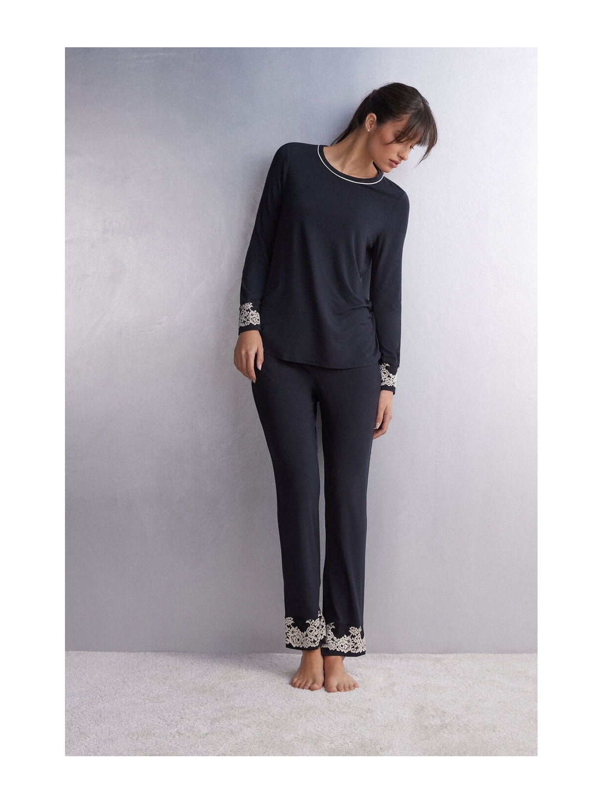 Calça Em Modal Pretty Flowers Preto Intimissimi