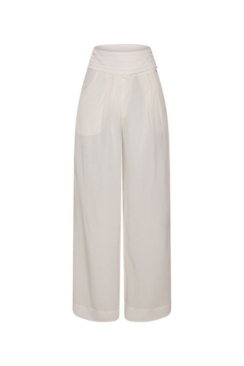 Calça em Seda Conchas - Off White