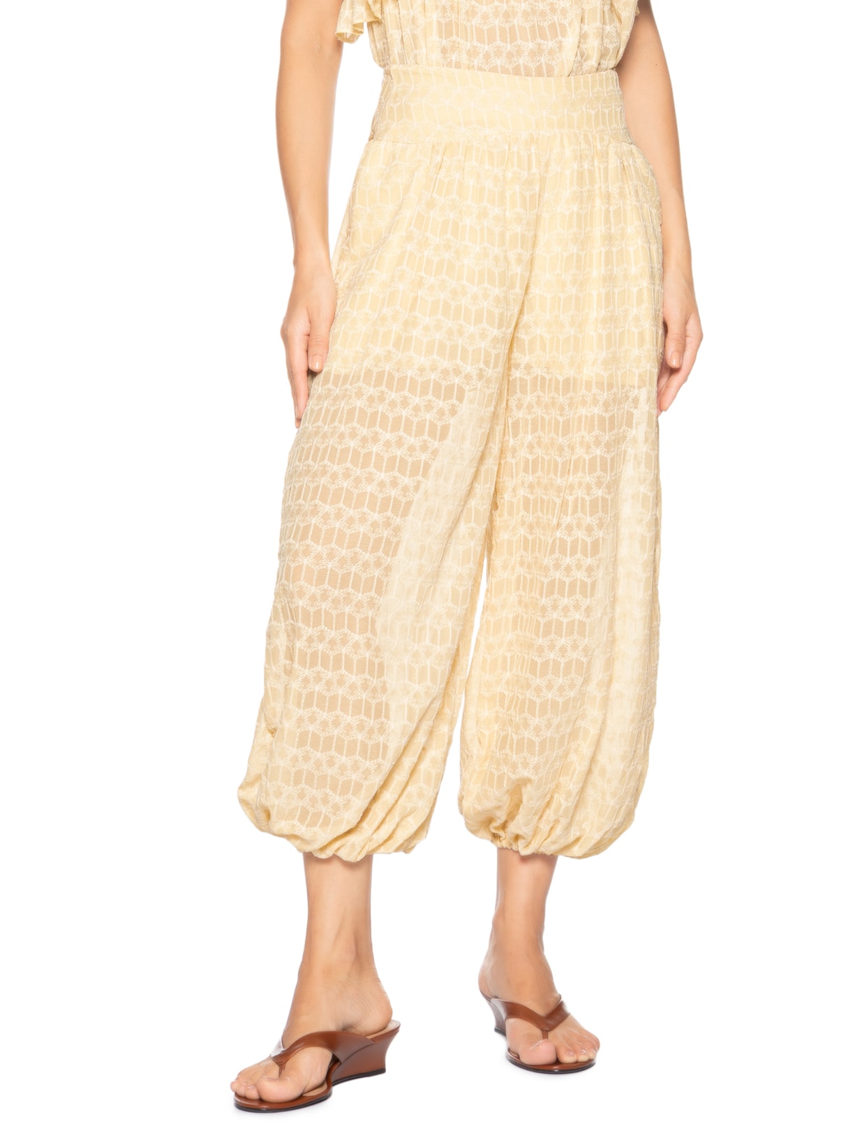 Calça Feminina Aladim Bordada Coqueirinho Amarelo Farm