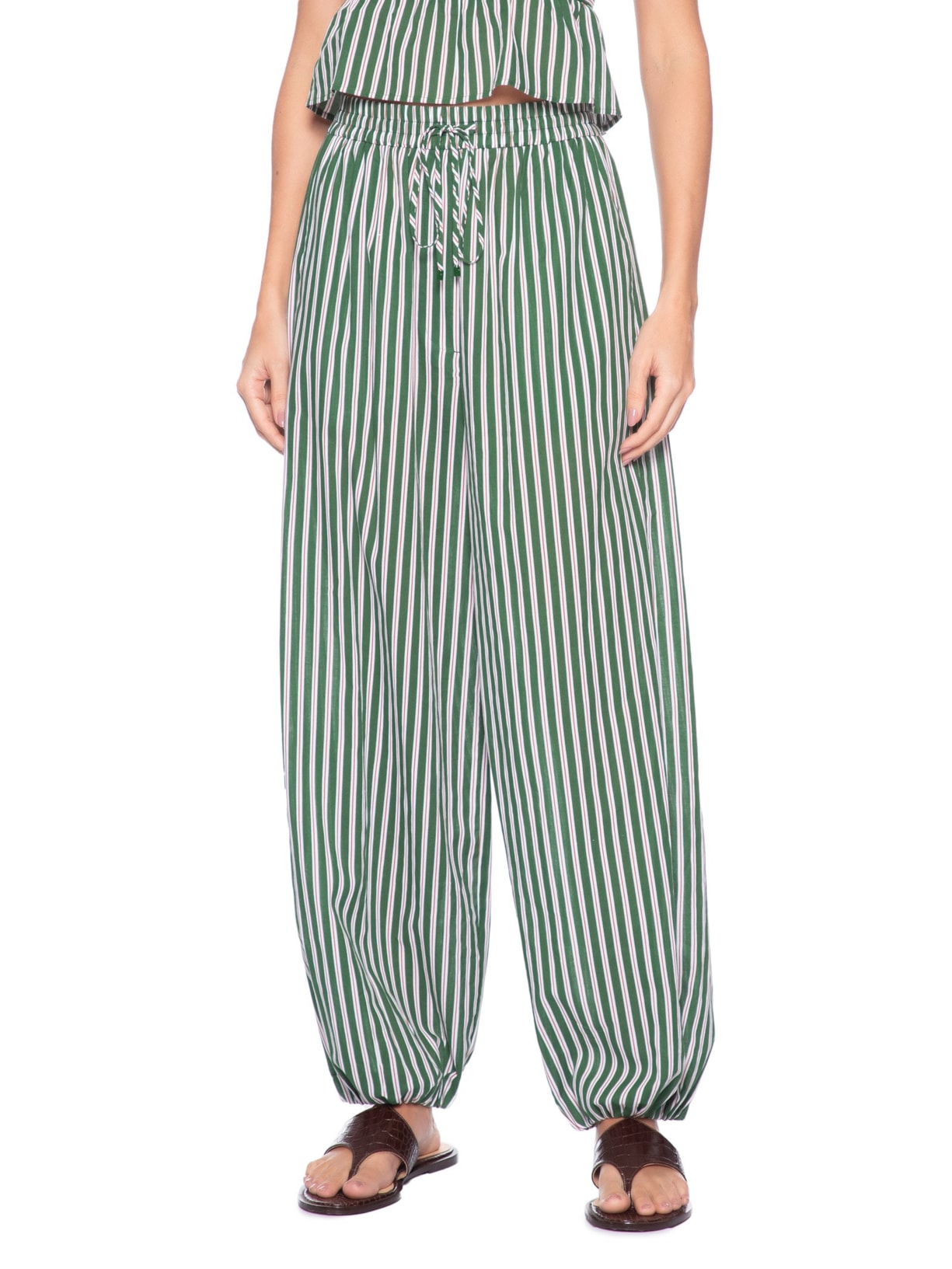 Calça Feminina Aladim de Voil Listrada Verde Animale