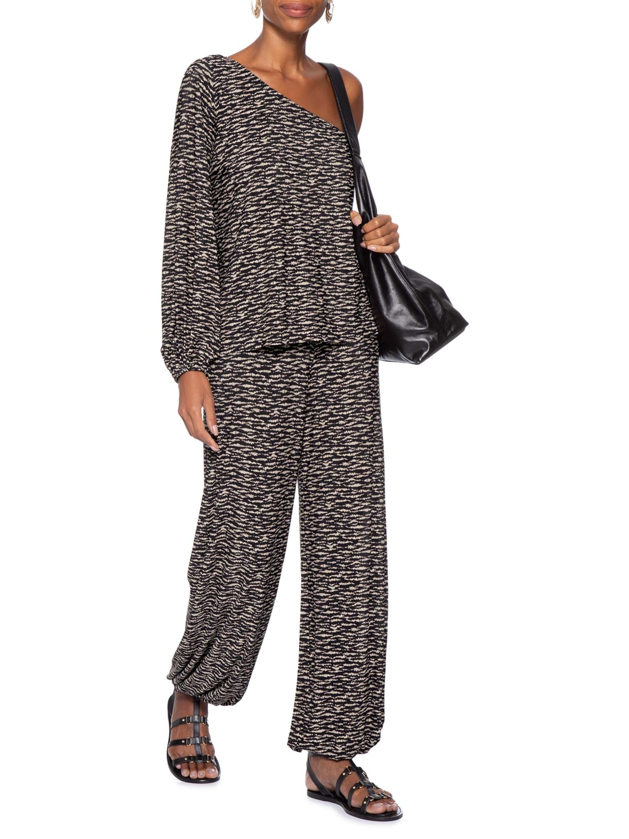 Calça Feminina Aladim Estampa Trace Preto Maria Filó