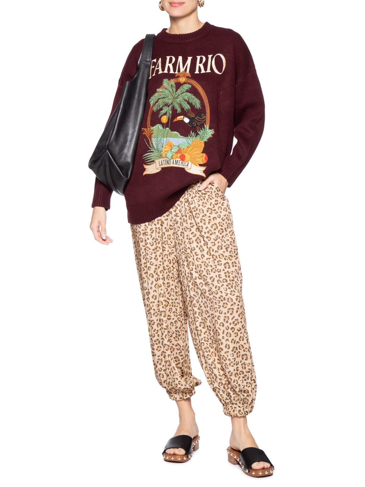 Calça Feminina Aladim Onça Floral Marrom Farm