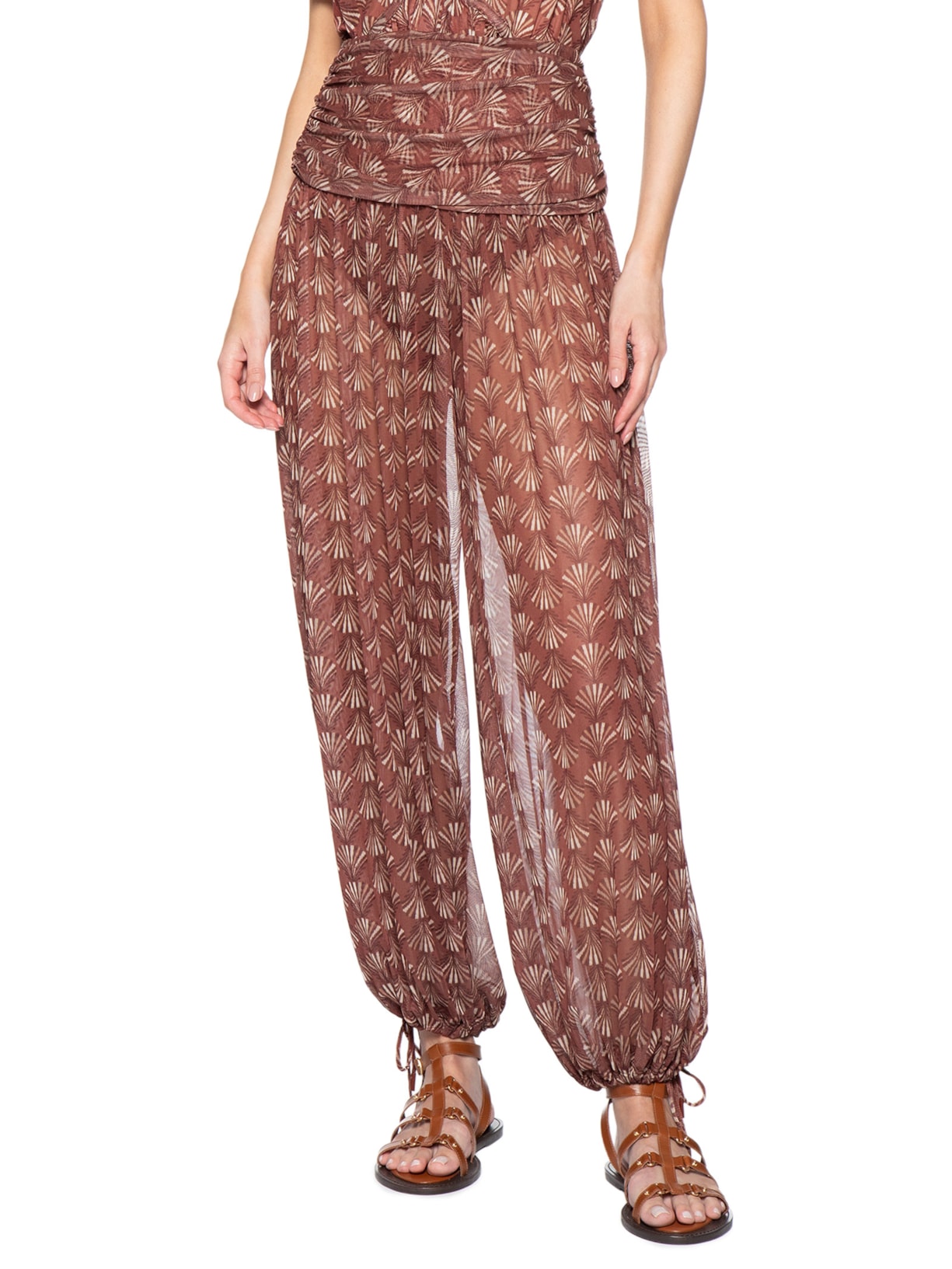 Calça Feminina Aladim Pantalona Estampa Conchário Vermelho Dress To