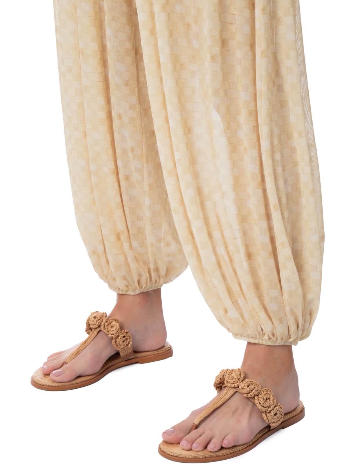 Calça Feminina Aladim Tule Bege Farm + Marina Bitu
