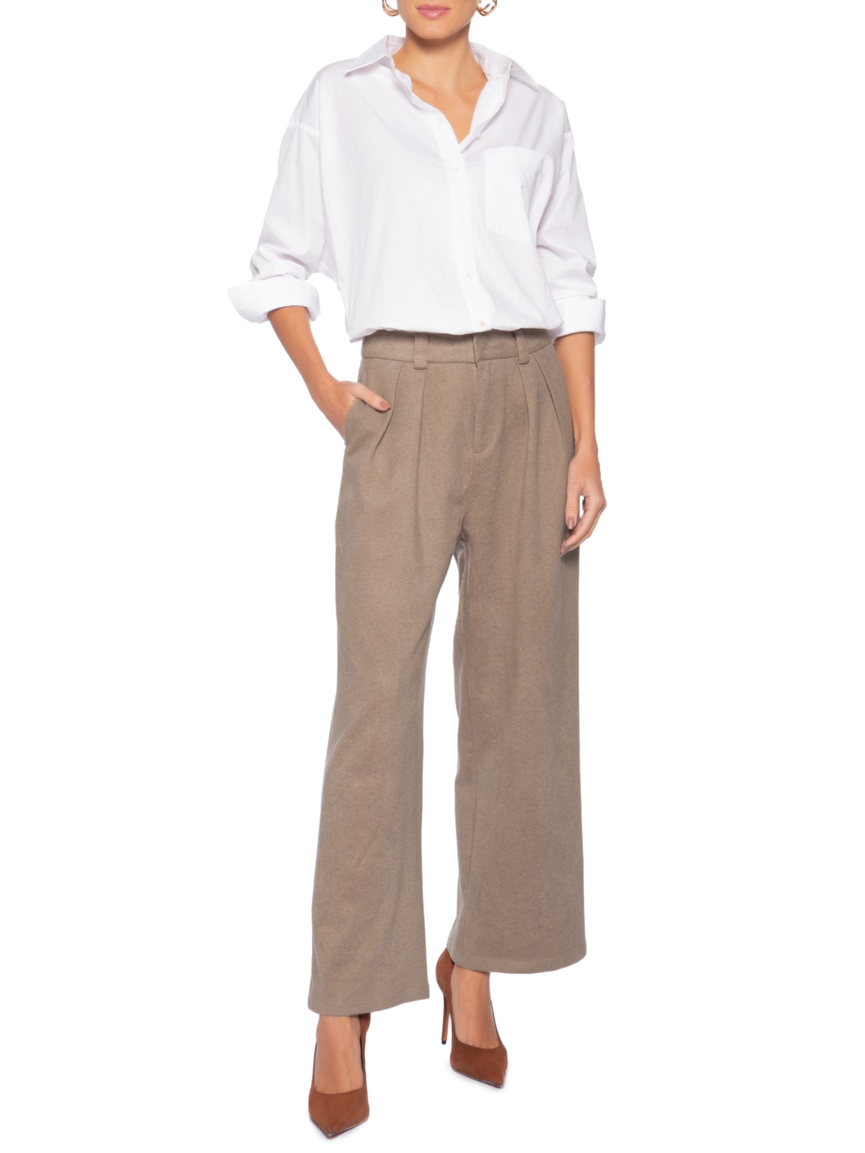 Calça Feminina Alfaiataria Bege Market 33