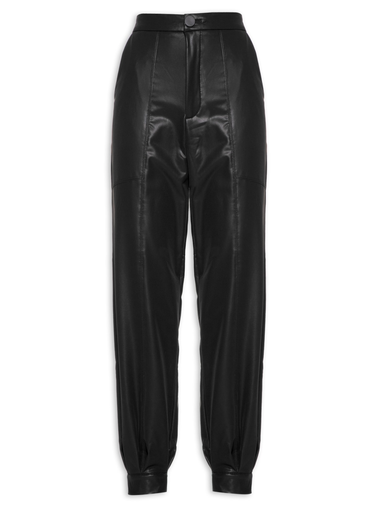 Calça Feminina Alfaiataria Malha Leather - Preto