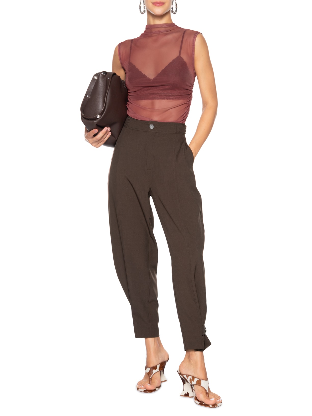 Calça Feminina Alfaiataria Marrom Market 33