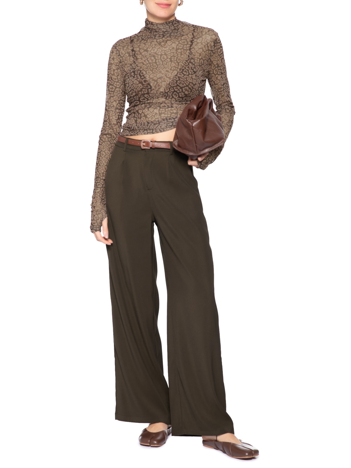 Calça Feminina Alfaiataria Marrom Market 33
