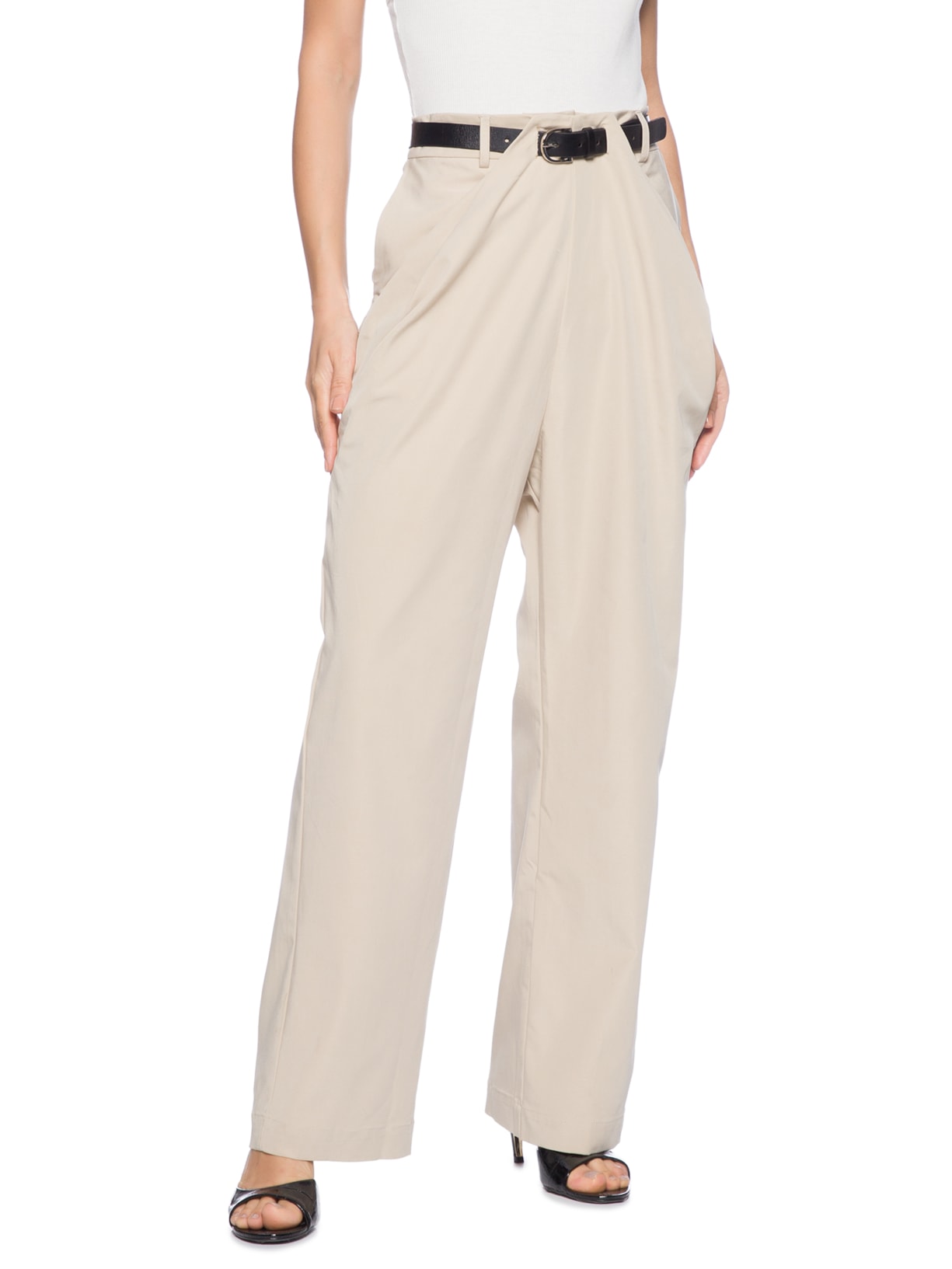 Calça Feminina Alfaiataria Prega Com Cinto Bege Animale Jeans