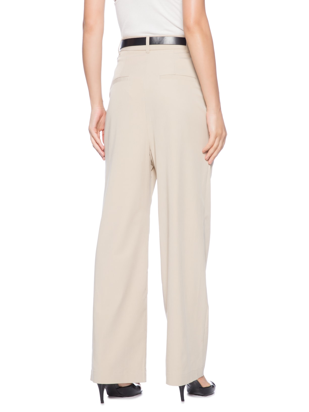 Calça Feminina Alfaiataria Prega Com Cinto Bege Animale Jeans