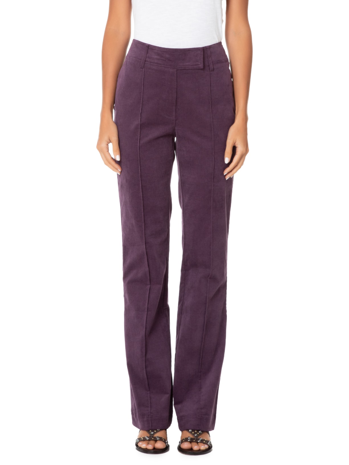 Calça Feminina Alfaiataria Veludo Roxo Maria Filó