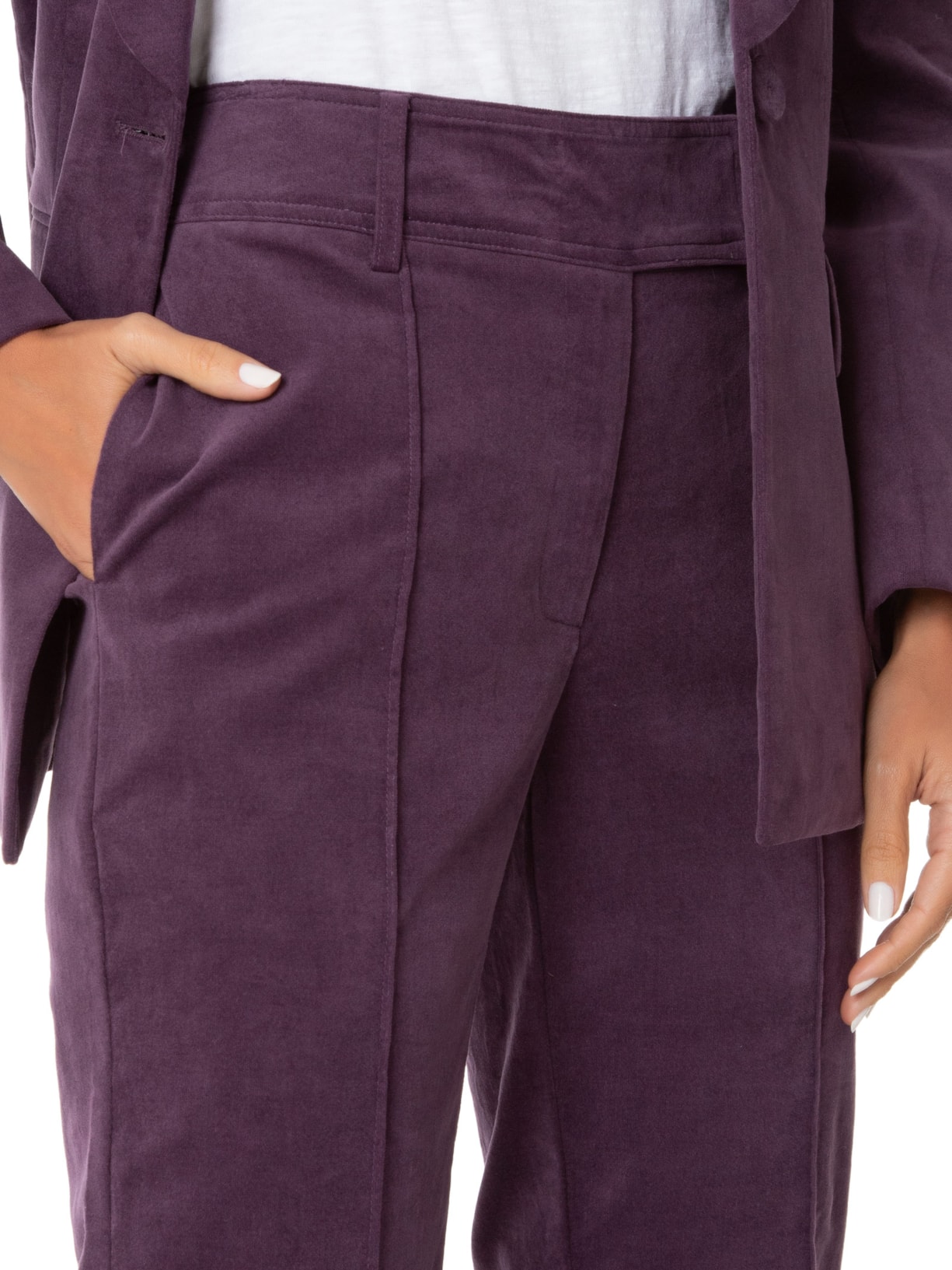 Calça Feminina Alfaiataria Veludo Roxo Maria Filó