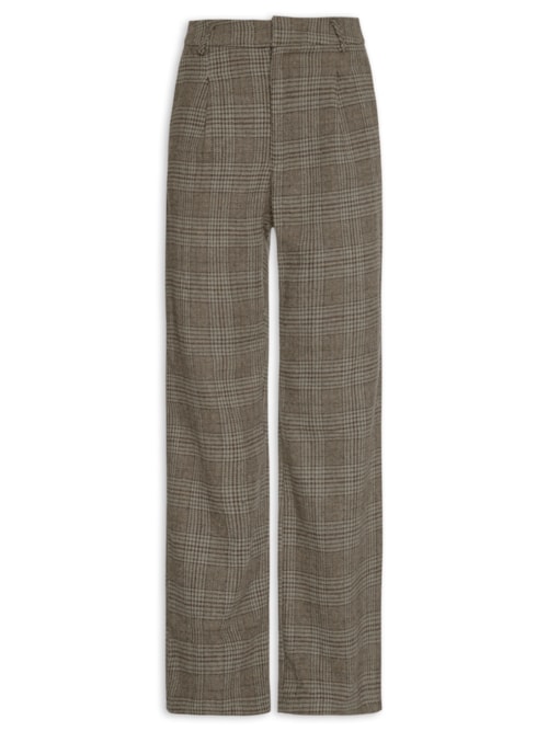 Calça Feminina Alfaiataria Xadrez – Marrom
