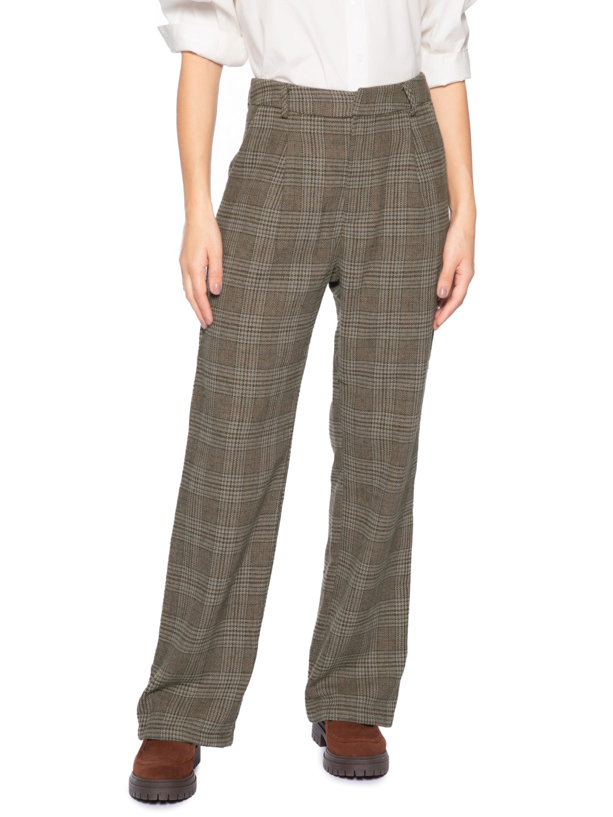 Calça Feminina Alfaiataria Xadrez – Marrom Basiq