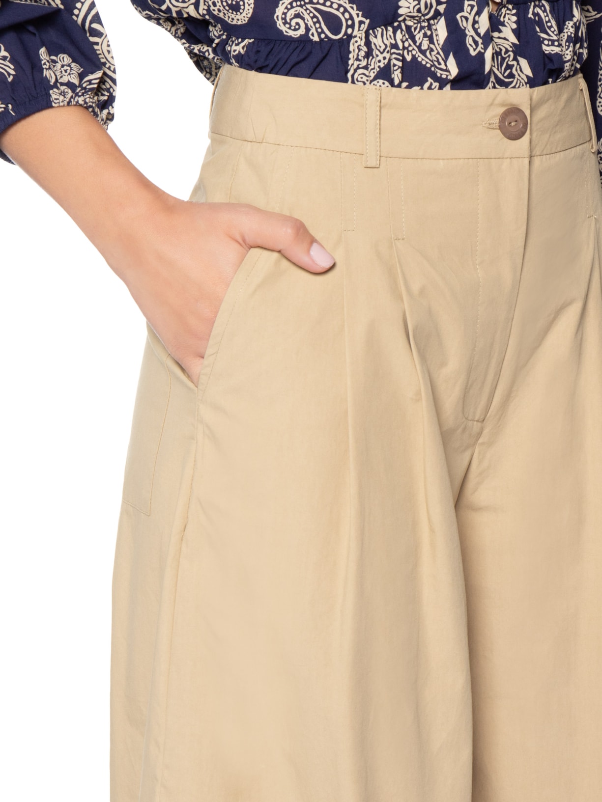 Calça Feminina Algodão Ampla Bege Dress To