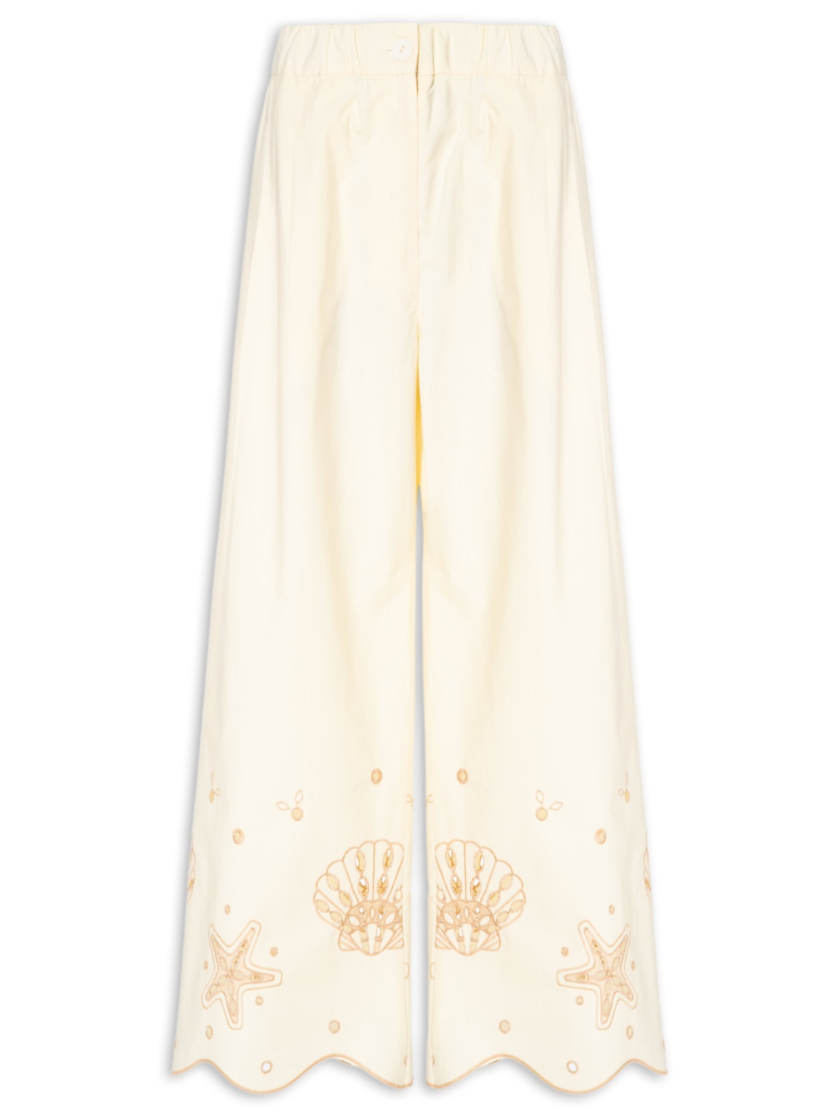 Calça Feminina Algodão Barrado Festone Off White Dress To