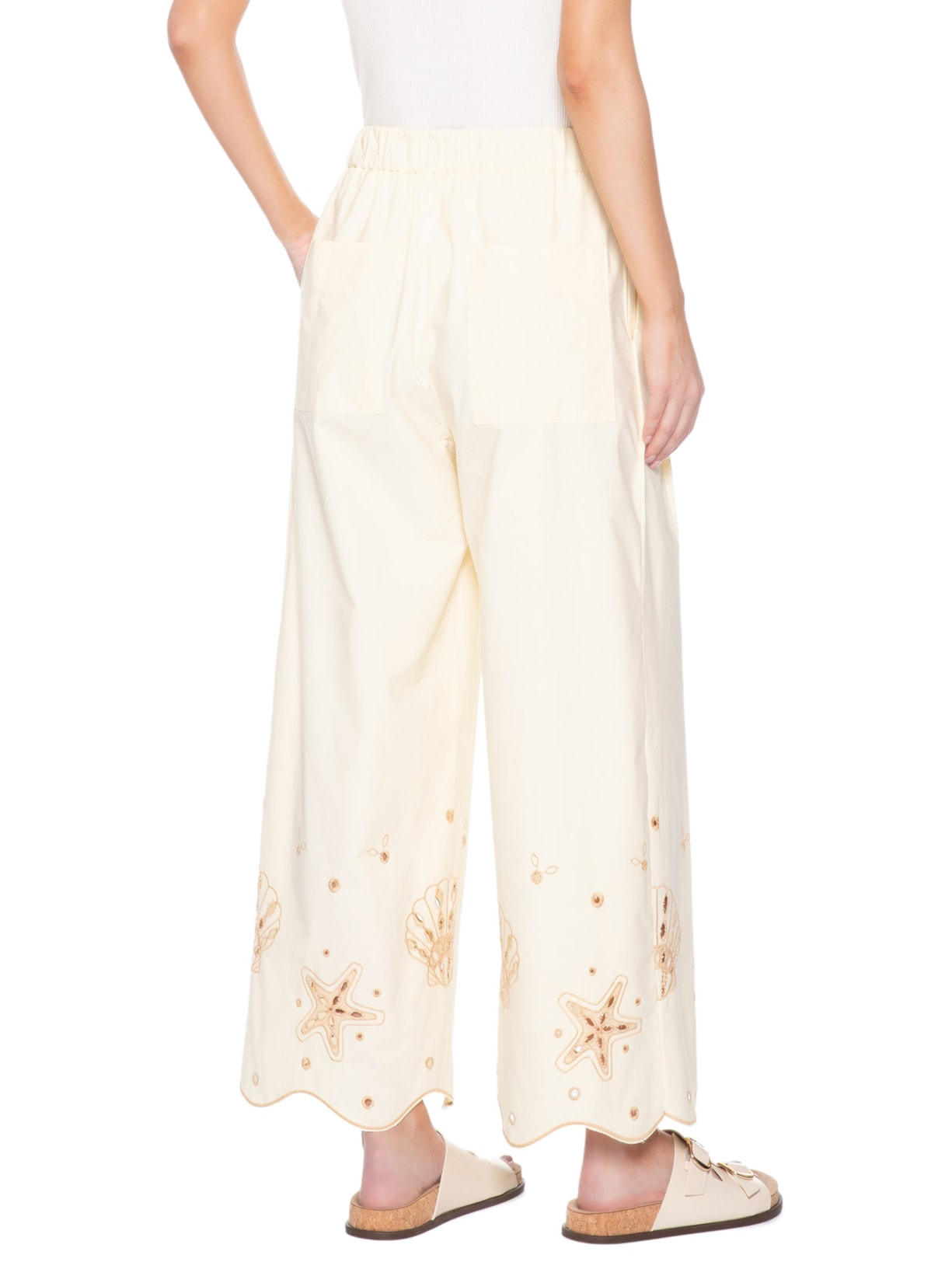 Calça Feminina Algodão Barrado Festone Off White Dress To