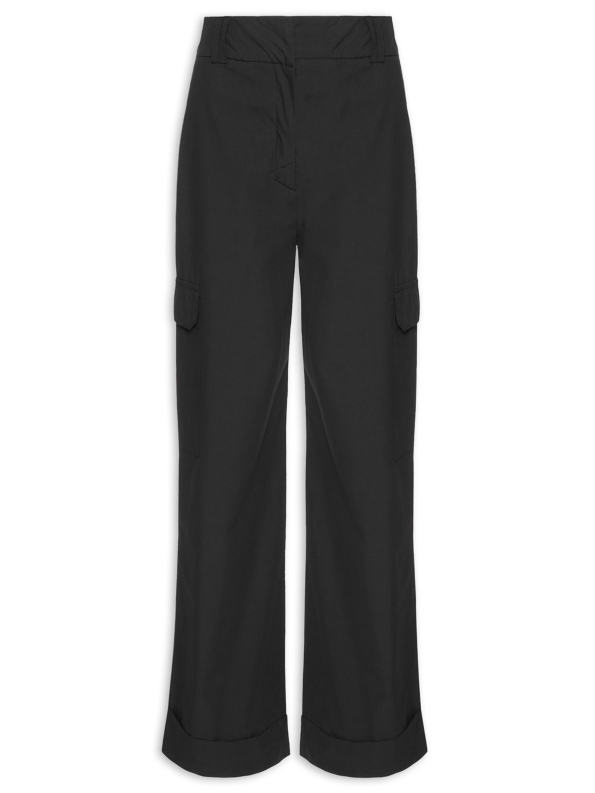 Calça Feminina Algodão Bolsos Laterais - Preto