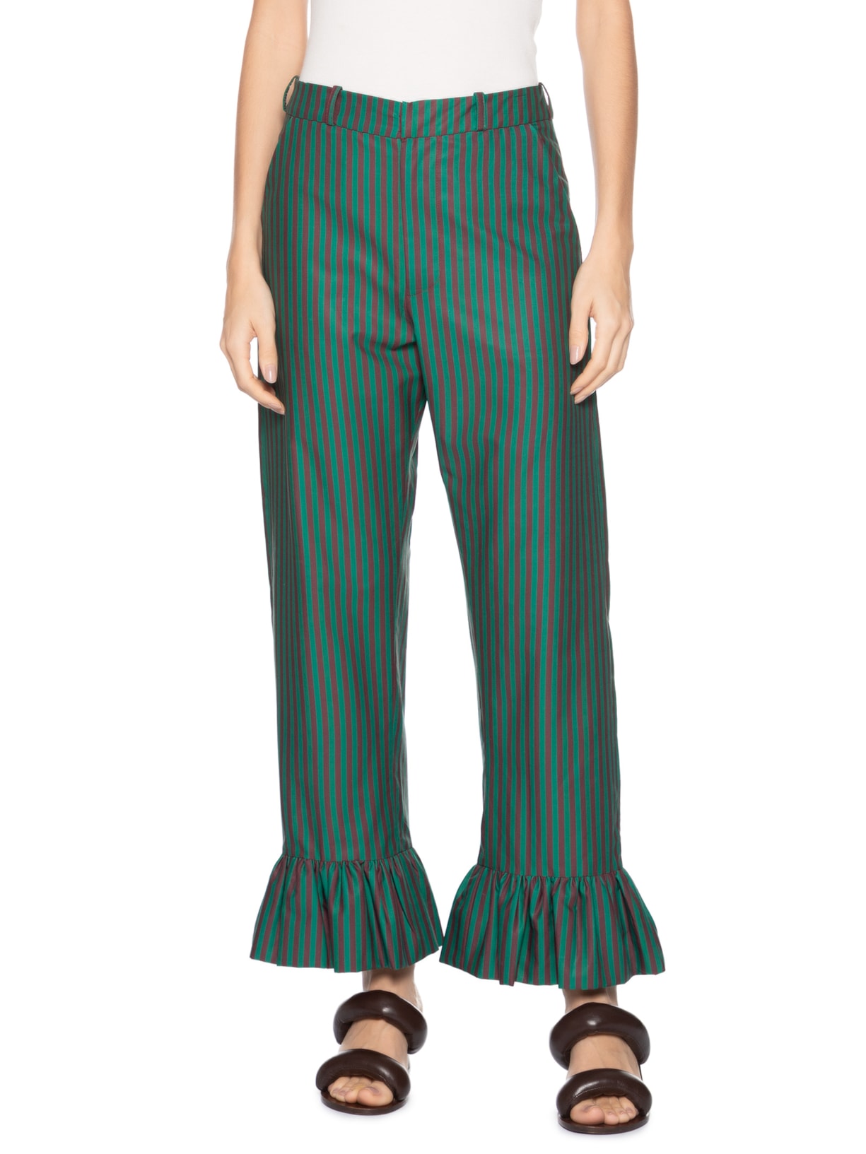 Calça Feminina Algodão Listrado Verde Paula Raia