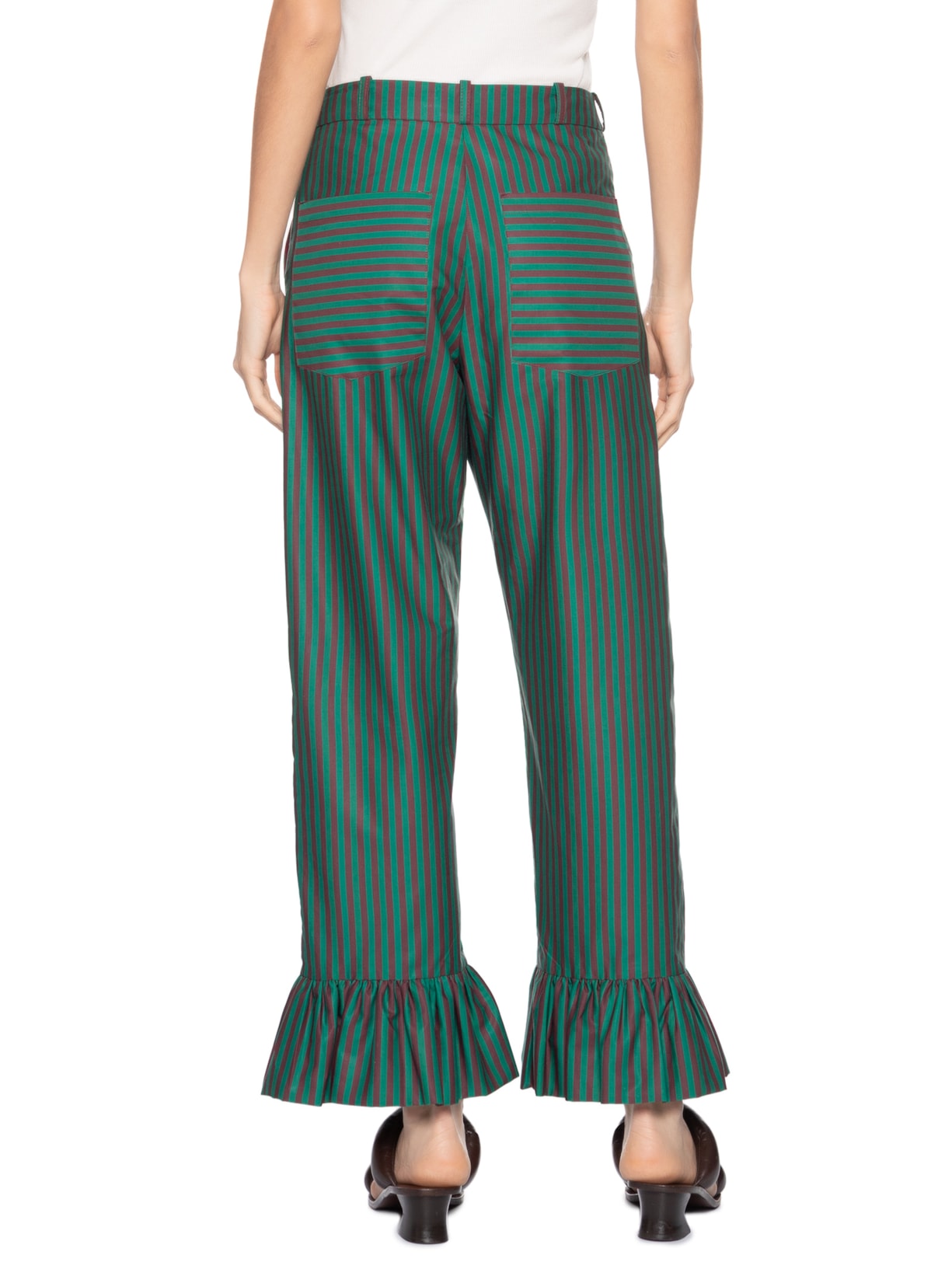 Calça Feminina Algodão Listrado Verde Paula Raia