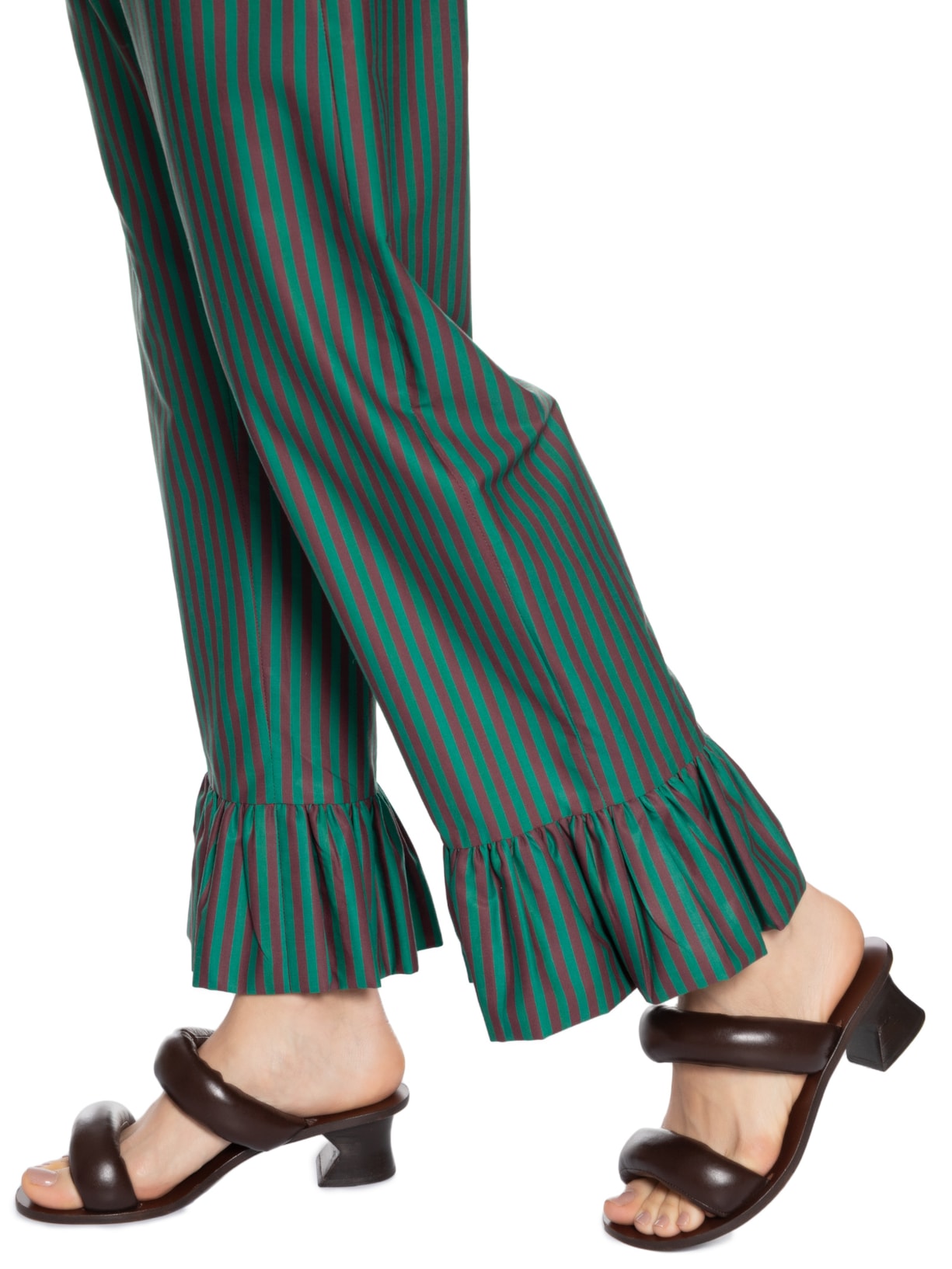 Calça Feminina Algodão Listrado Verde Paula Raia