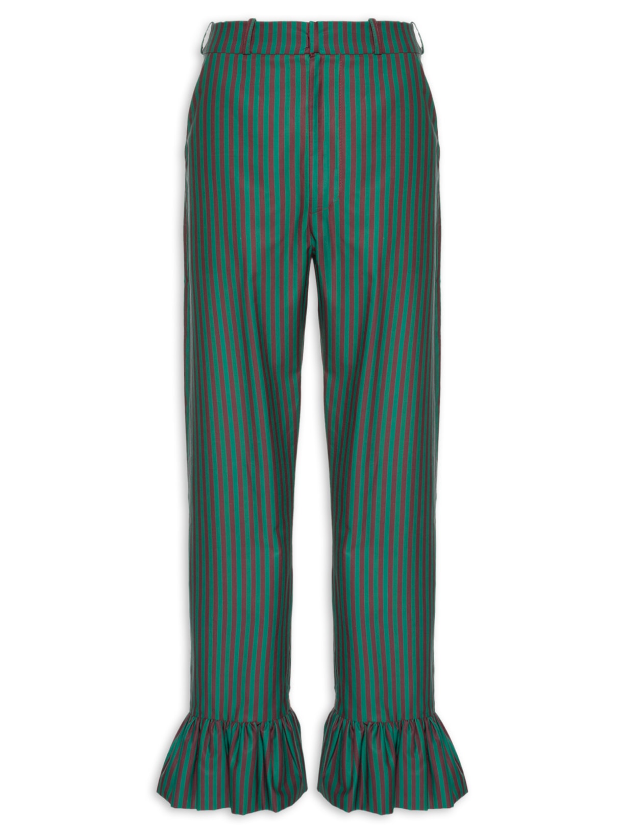 Calça Feminina Algodão Listrado Verde Paula Raia