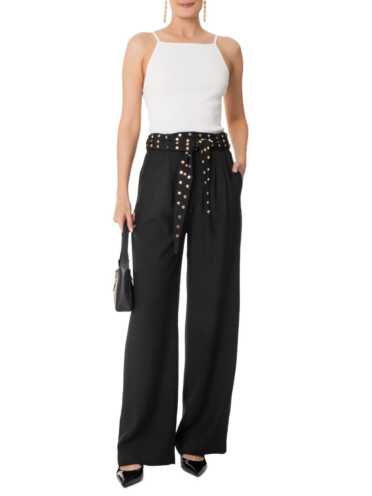 Calça Feminina Amarração Marta Preto Carol Bassi