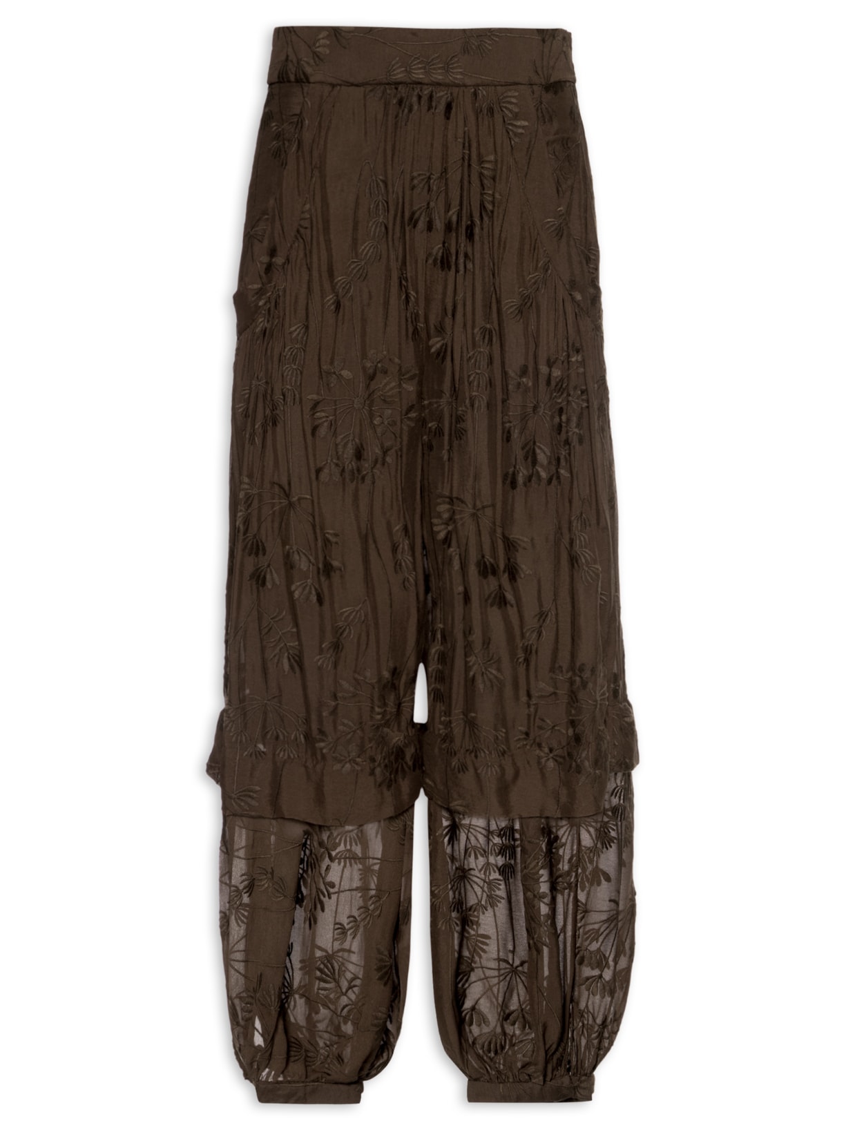 Calça Feminina Ampla Bordada Marrom Animale