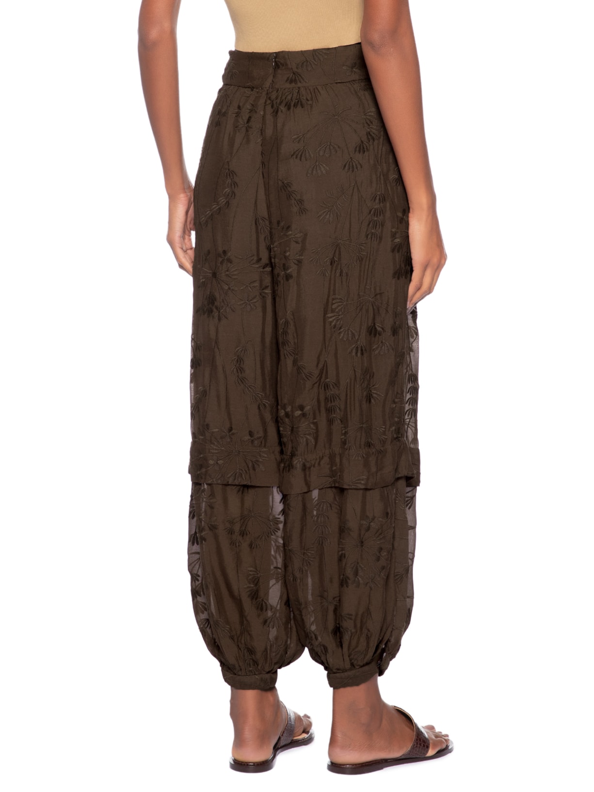 Calça Feminina Ampla Bordada Marrom Animale