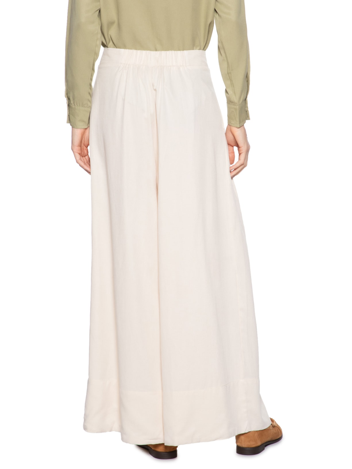 Calça Feminina Ampla Com Linho Off White Basiq