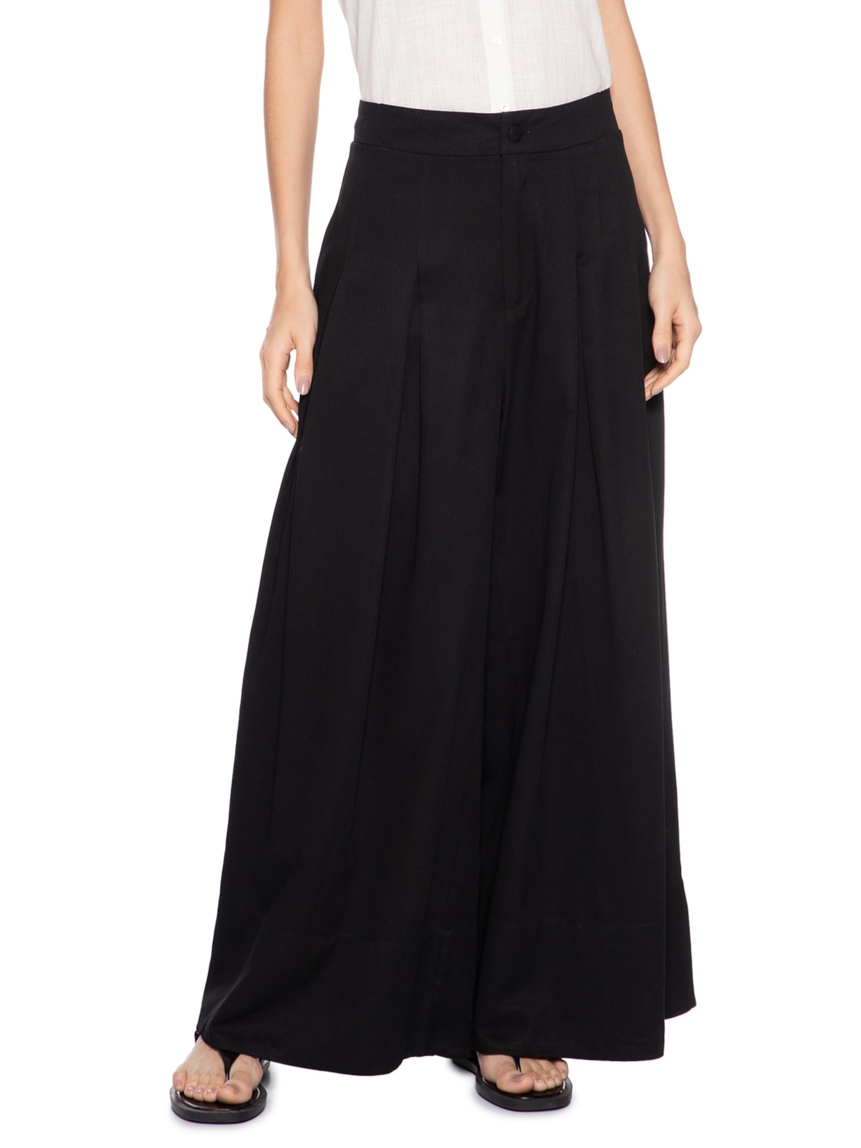 Calça Feminina Ampla Com Linho Preto Basiq