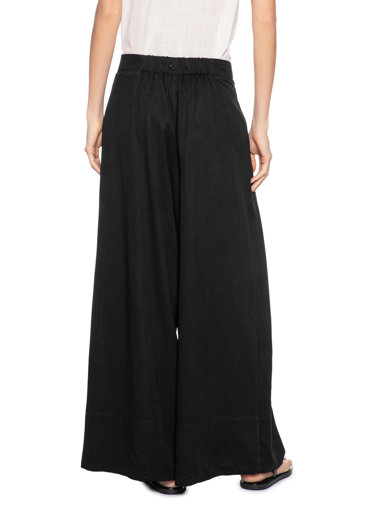 Calça Feminina Ampla Com Linho Preto Basiq
