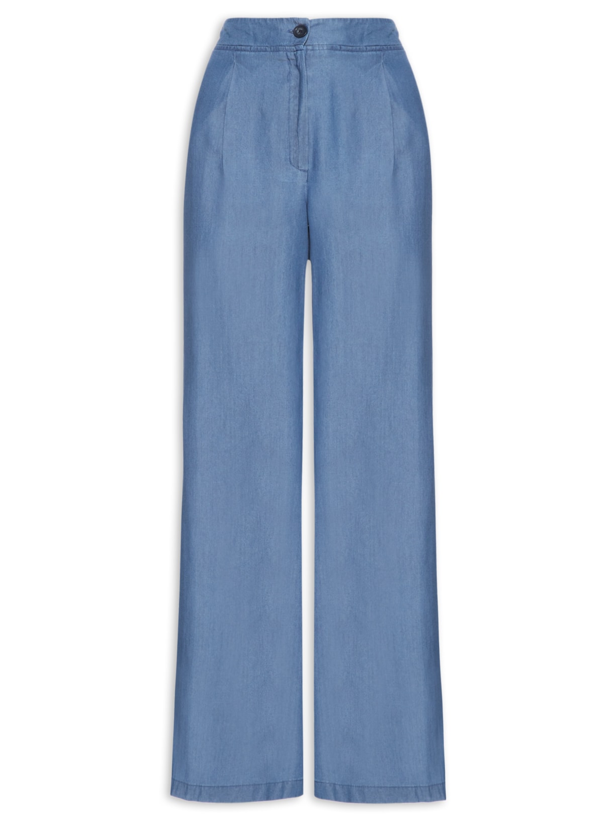 Calça Feminina Ampla Com Pregas Azul Basiq