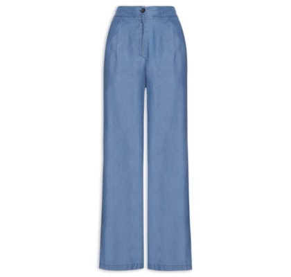 Calça Feminina Ampla Com Pregas - Azul
