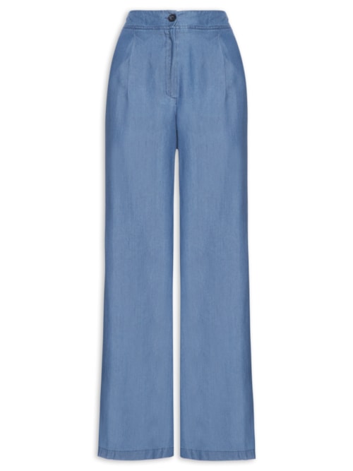 Calça Feminina Ampla Com Pregas - Azul