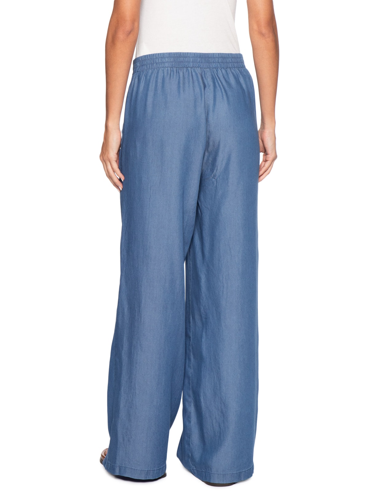 Calça Feminina Ampla Com Pregas Azul Basiq