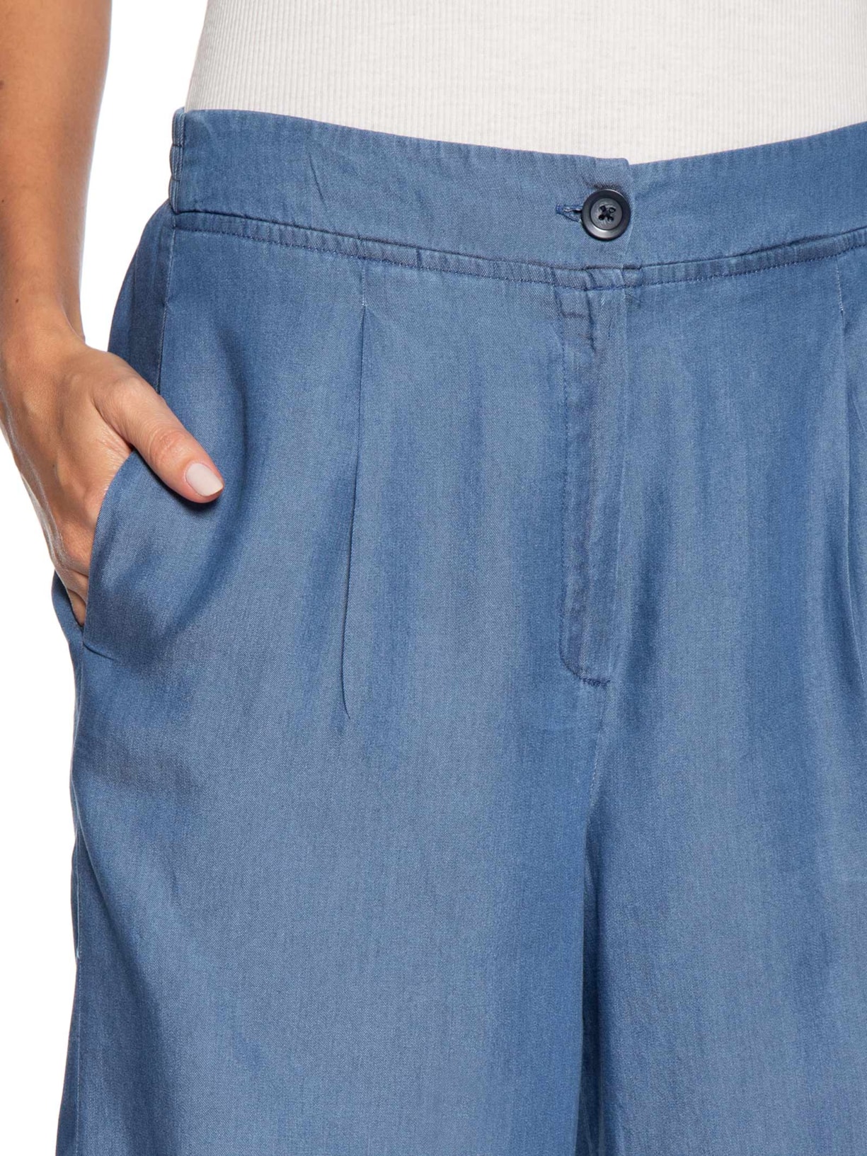 Calça Feminina Ampla Com Pregas Azul Basiq