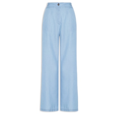 Calça Feminina Ampla Com Pregas - Azul