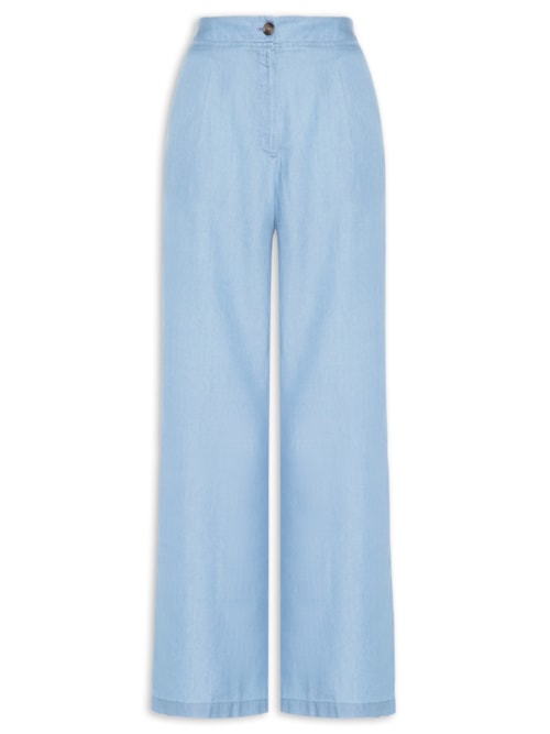 Calça Feminina Ampla Com Pregas - Azul